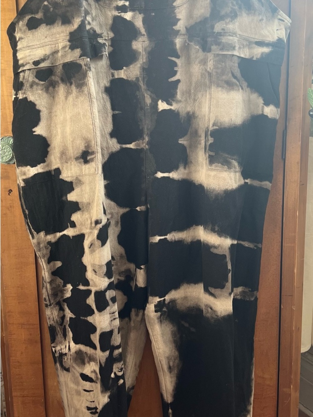 Tie-Dye Black and Beige Wide-Leg Pants